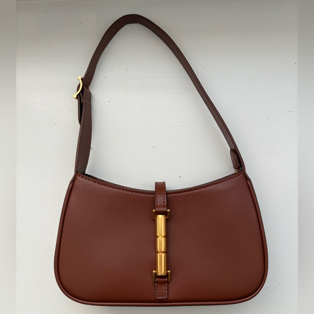 Charles and Keith Cesia Metallic Accent Shoulder Bag in chocolate